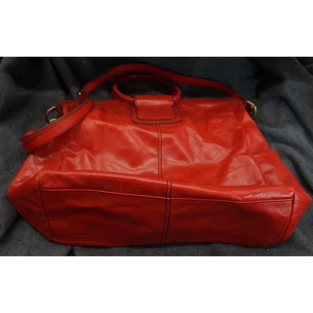 HOBO Sheila Large Satchel Crossbody Shoulder Bag Red Polished Leather Carryall - Picture 13 of 15